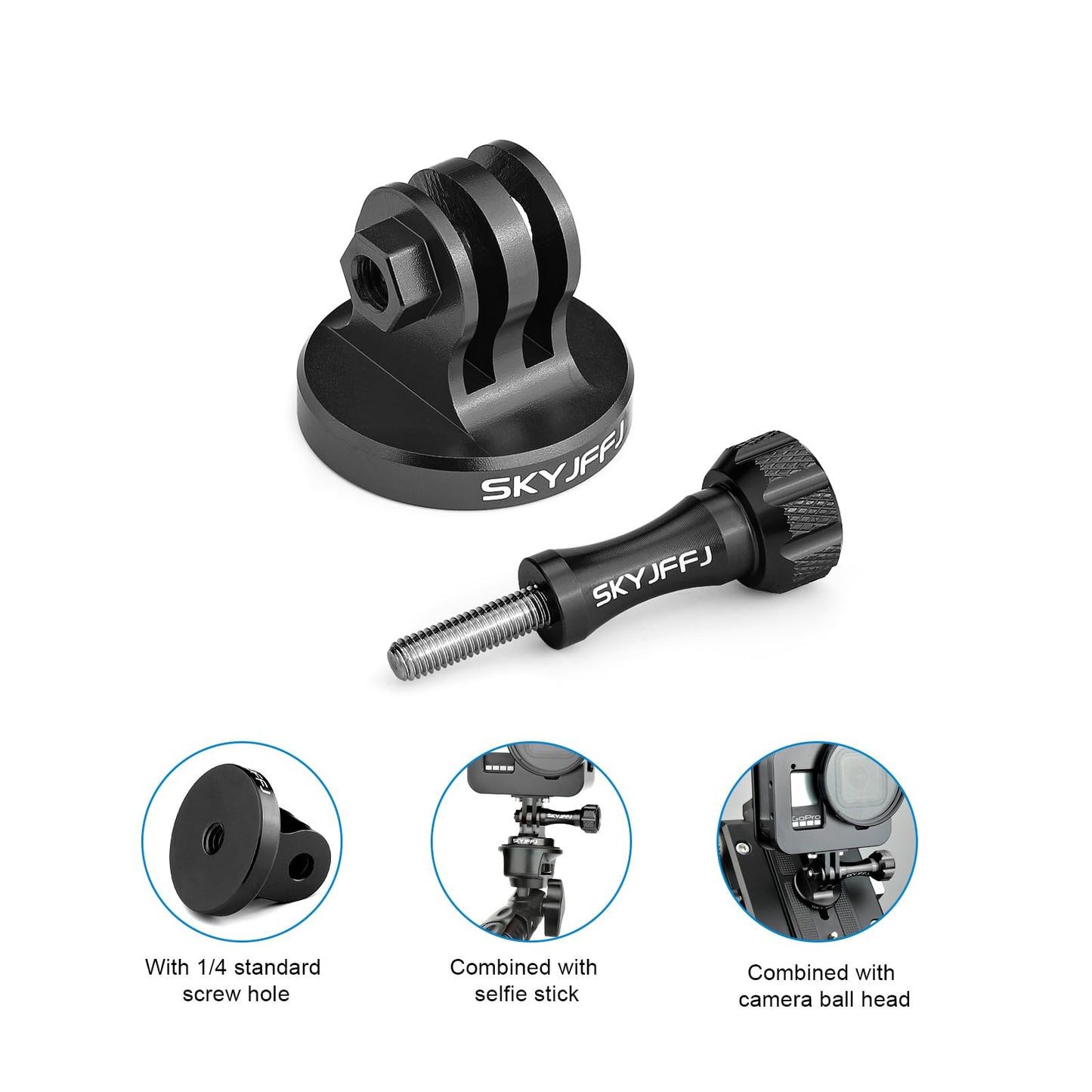 SKYJFFJ Aluminum Tripod Adapter Attachment Bolt Adapter for Monopod Mount with Aluminum CNC Thumbscrew Compatible Gopro Hero 13 12 11 10 9 8 DJI Osmo
