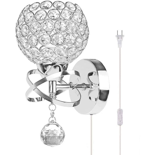 Ygapuzi Modern Crystal Wall Light Flush Mount Wall Sconces Lamps Chrome Finish Bedside Lighting Fixture with E27 Socket, for Living Room Bathroom