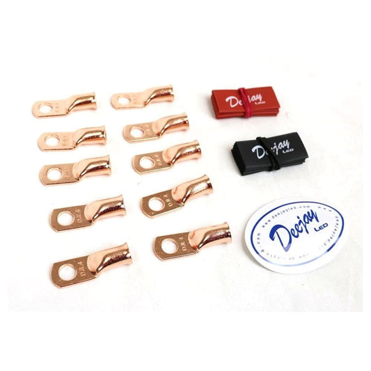 DEEJAY LED 10 Pcs 4 Gauge Wire Crimp Connectors - Heavy Duty Copper Terminal Connectors, Non-Insulated Wire Connectors Kit for Battery, Amplifier Wiring, Automotive, Marine, and Audio Power Systems