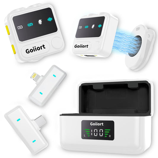 Goiiort Wireless Lavalier Microphone for iPhone: for Video Recording,Podcasting & Streaming: Professional Mic with Smart Noise Reduction, 30H Battery