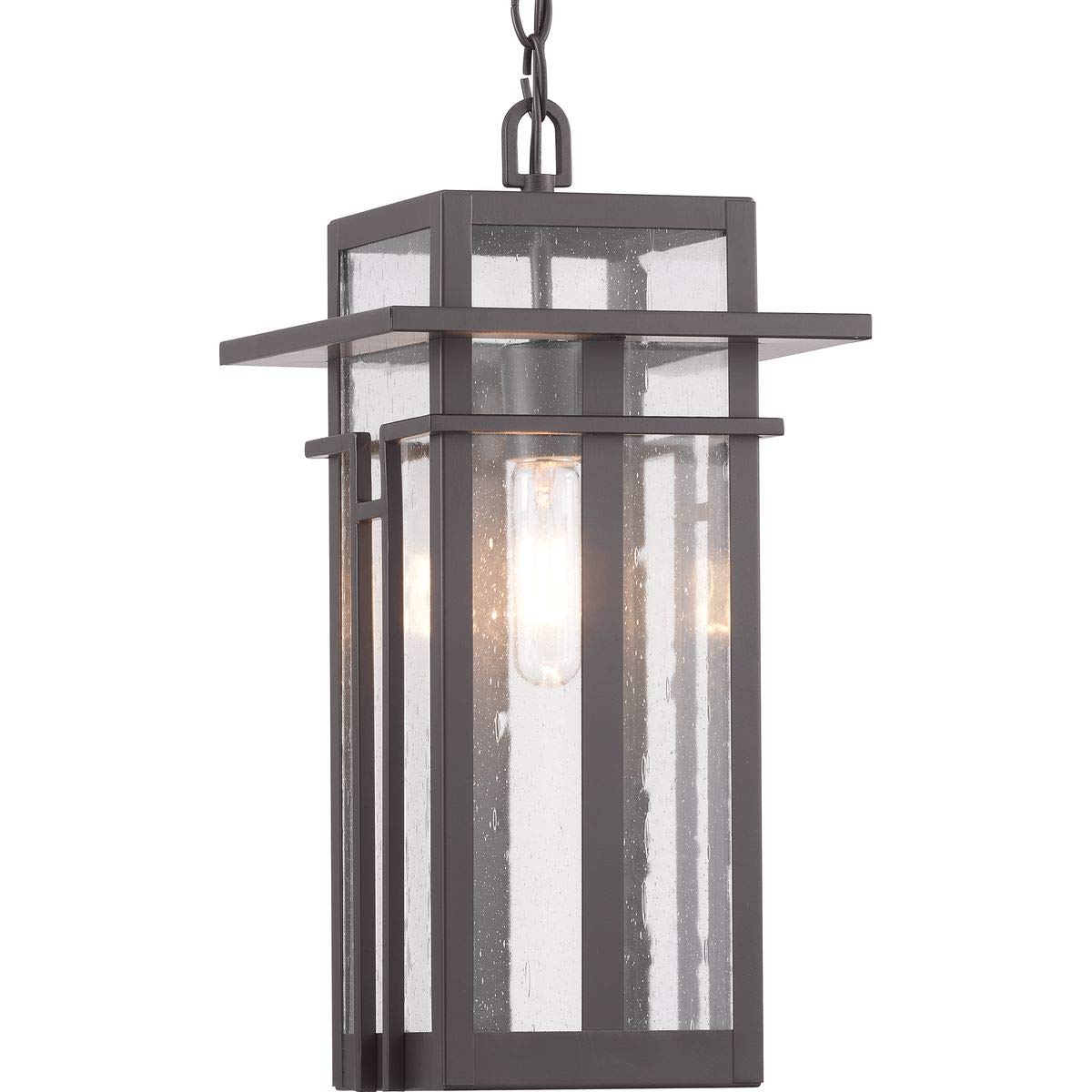 Progress Lighting Boxwood Collection 1-Light Clear Seeded Glass Craftsman Outdoor Hanging Lantern Light Antique Bronze