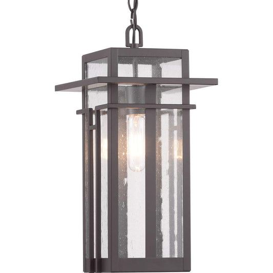 Progress Lighting Boxwood Collection 1-Light Clear Seeded Glass Craftsman Outdoor Hanging Lantern Light Antique Bronze