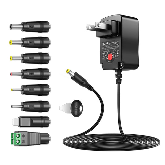 ZOZO Universal AC/DC Adapter 12W 3V 4.5V 5V 6V 7.5V 9V 12V Switching Power Supply Charger with 8 Tips 5.5x2.1mm 5.5x2.5mm Micro USB for Routers…