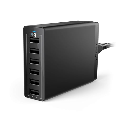 Anker Desktop Charger, 60W 6 Port USB Multiple Charging Hub, PowerPort 6 Multiple USB Charger, Campatible with iPhone, iPad, MacBook, Galaxy, LG, HTC