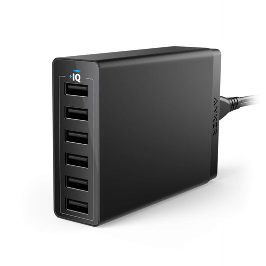 Anker Desktop Charger, 60W 6 Port USB Multiple Charging Hub, PowerPort 6 Multiple USB Charger, Campatible with iPhone, iPad, MacBook, Galaxy, LG, HTC