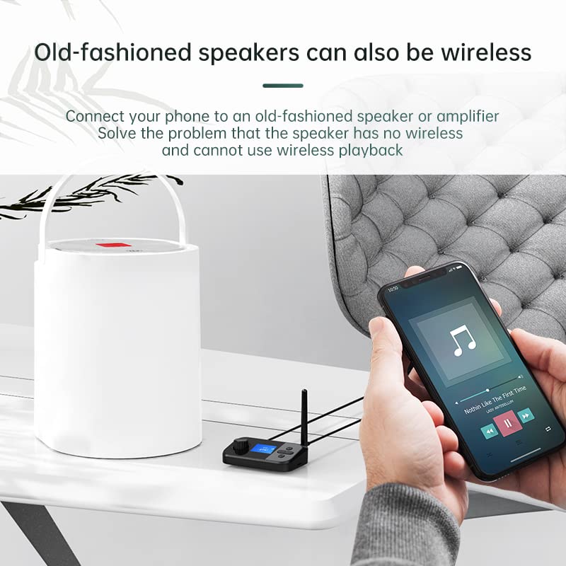 eppfun Bluetooth Transmitter for TV, Audio Adapter Receiver for Home Stereo with Volume Control ON/Off Switch LCD Display 3.5mm