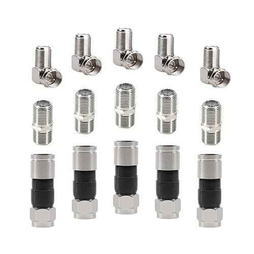 ALMOCN Coaxial Cable Connector 5PCS Right Angle Coaxial Connector + 5PCS RG6 Coax Cable Extender + Black RG6 Compression Connectors for Wall Mounted