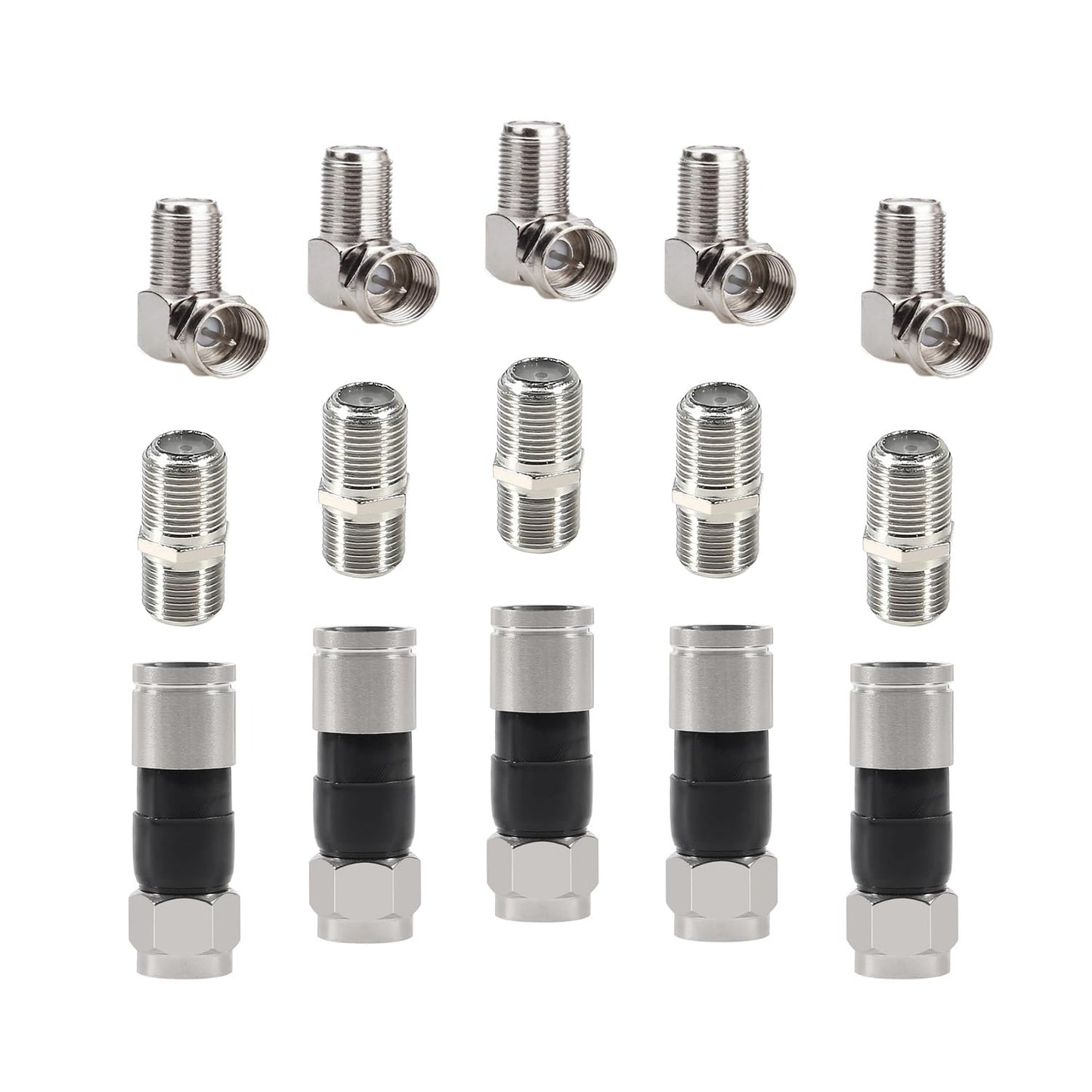 ALMOCN Coaxial Cable Connector 5PCS Right Angle Coaxial Connector + 5PCS RG6 Coax Cable Extender + Black RG6 Compression Connectors for Wall Mounted
