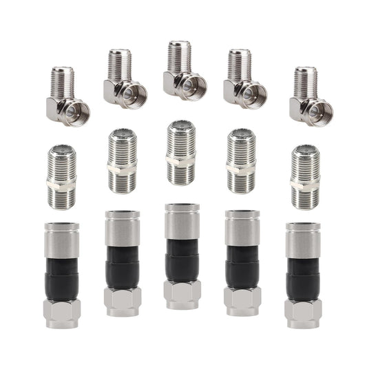 ALMOCN Coaxial Cable Connector 5PCS Right Angle Coaxial Connector + 5PCS RG6 Coax Cable Extender + Black RG6 Compression Connectors for Wall Mounted