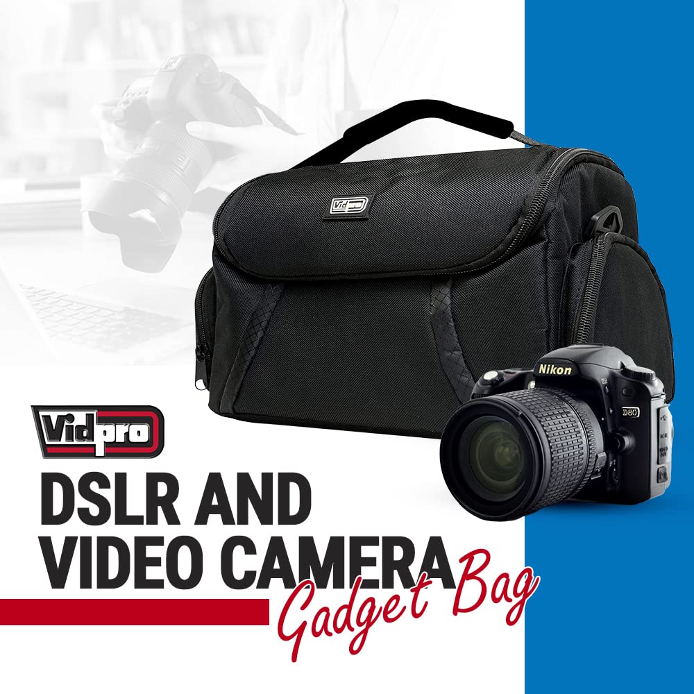 Vidpro DSLR and Video Camera Gadget Bag - Large Protective Case Includes Padded Dividers Handle and Shoulder Strap Compatible with Most Camera Brands