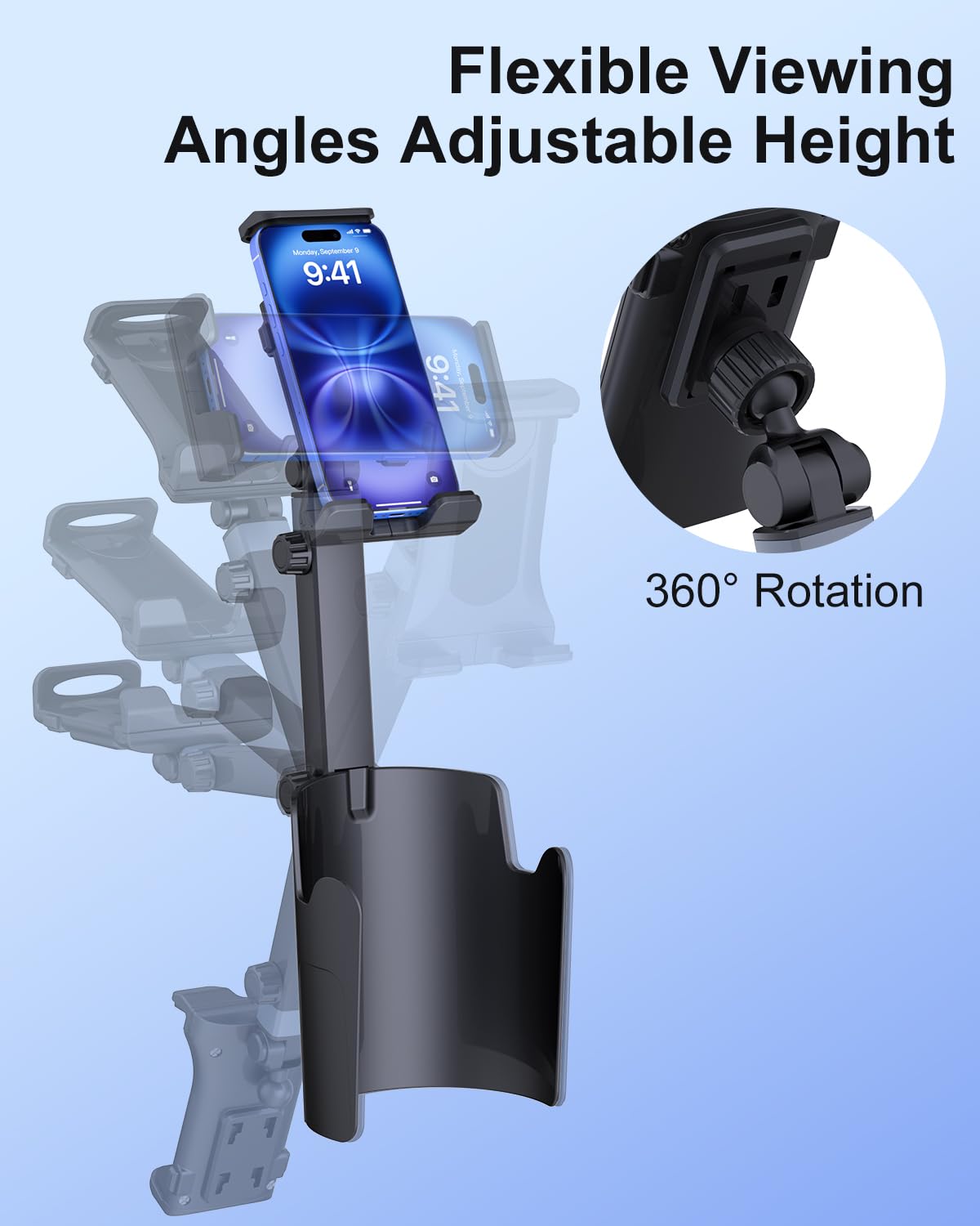 Vitog 2-in-1 Phone Holders for Your Car, Universal Cup Holder Phone Holder with 360° Rotation & Long Arm Mount, Car Phone Holder Compatible