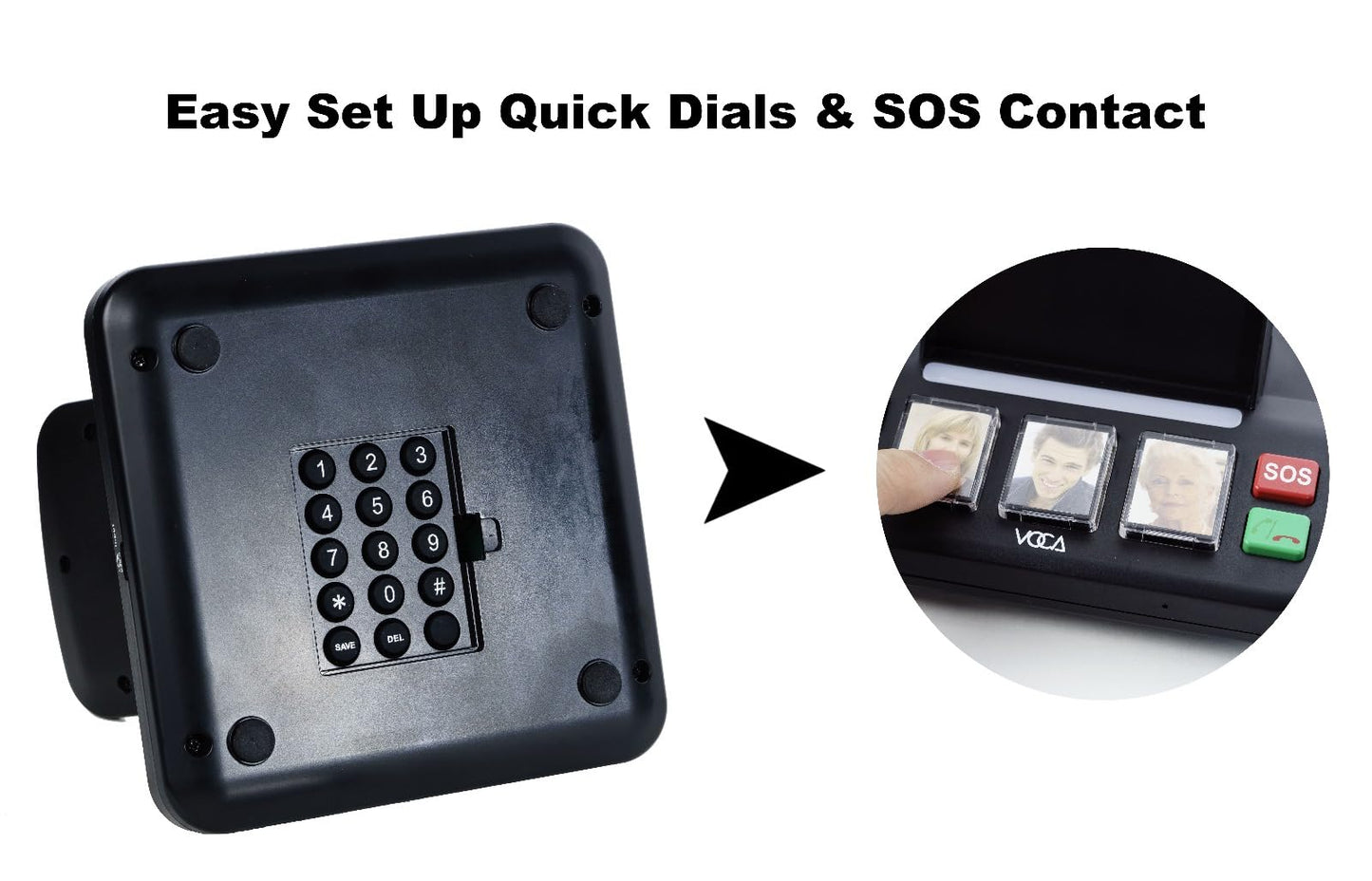 VOCA EC100 Cell phone stand with Wireless Speaker, 3 Speed-Dial Photo Buttons, Emergency Call, SOS Button, Speed Dial, Hands-Free, Easy Setup
