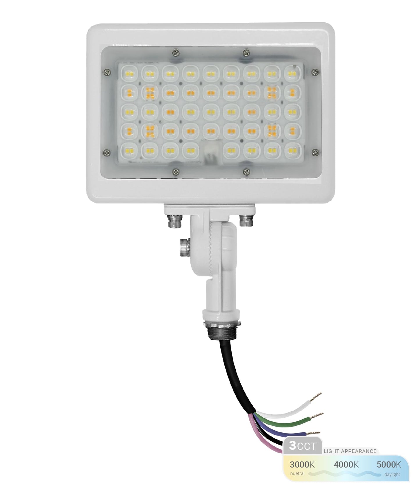 NUWATT 30W LED Flood Light, 3CCT 3000K/4000K/5000K Selectable, IP65 Waterproof Lighting, Adjustable Knuckle Mount, 4200LM, 0-10V Dimmable, 120-277V