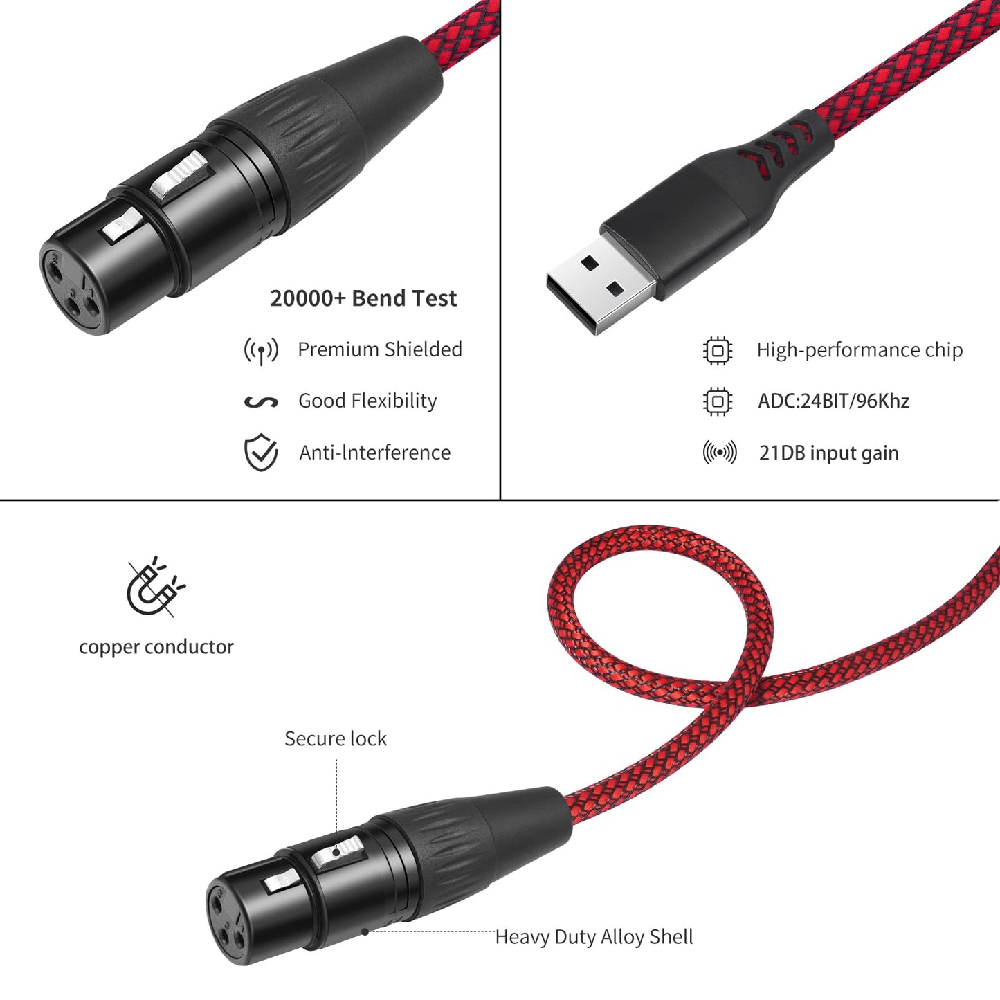Yumiwoow 3.3FT XLR to USB Recording Cable,XLR Female to USB A Microphone Link Converter Cable for Microphones or Karaoke Recording