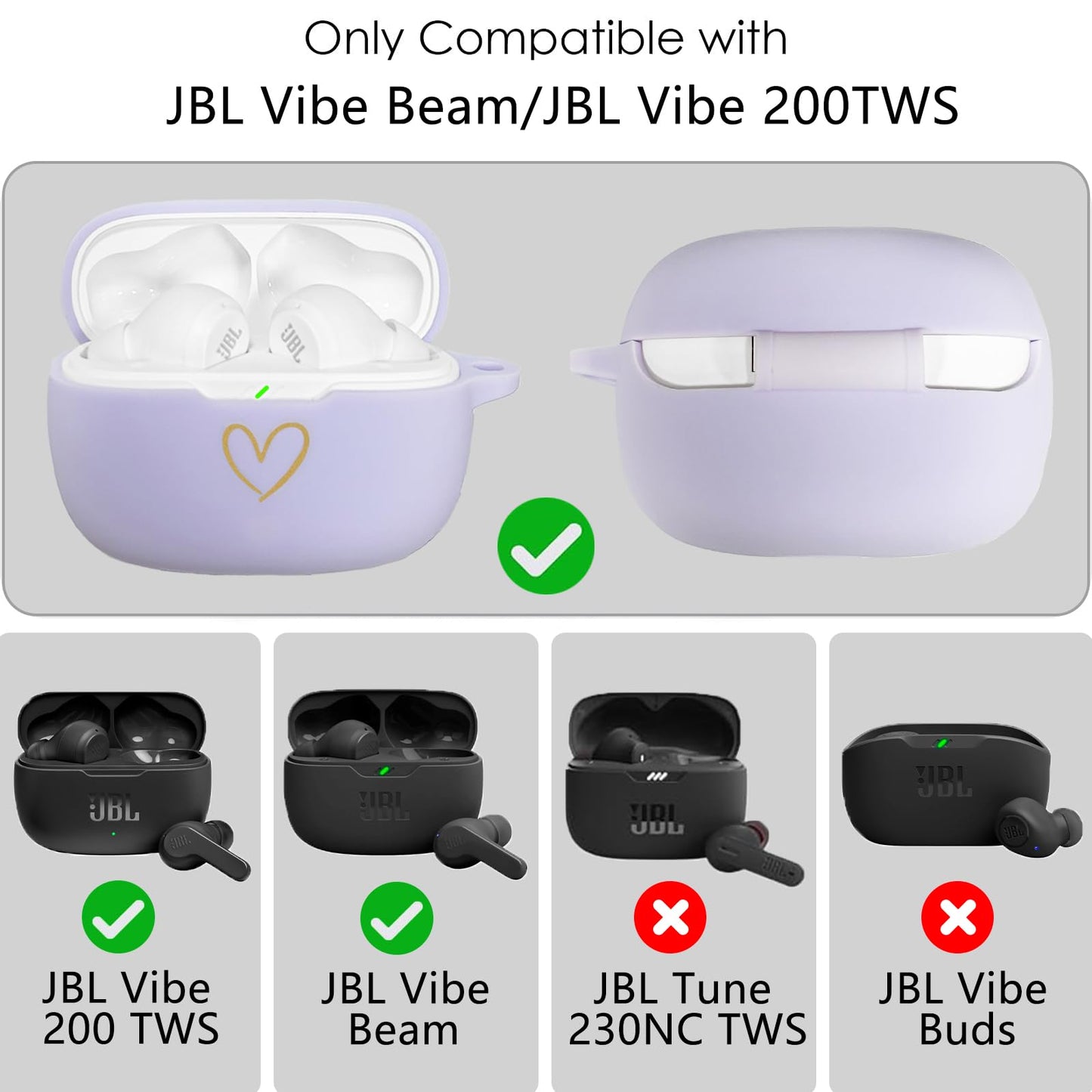 AIIEKZ Compatible with JBL Vibe 200TWS/JBL Vibe Beam Case Cover, Soft Silicone Case with Gold Heart Pattern for JBL Vibe Beam 2 (2025) Case with Cute
