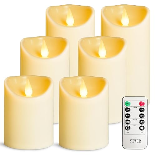 YIWER Plastic Candles with Remote,Flameless LED Candle Powered by Batteries with Remote Control Electric Fake Flickering Light D 3”H 4”5”6” Pack of 6