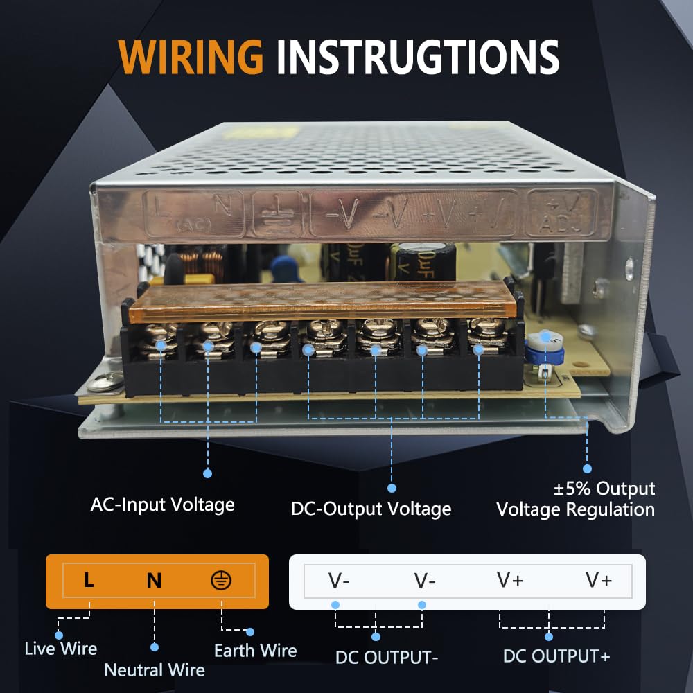 SWTPWR 24V Power Supply AC 110V to DC 24V Converter AC to DC Converter SMPS 24V 8A 200W AC/DC Power Adapter 24v Transformer Designed for LED Car…
