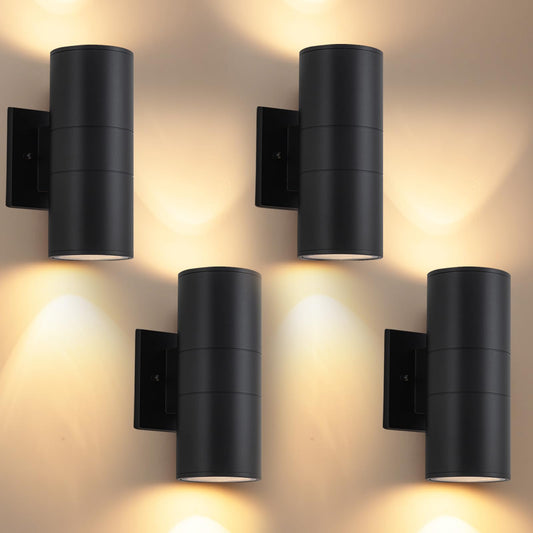 Easyusahome 4 Pack Outdoor Sconce Lights for House, Modern Exterior Wall Light Fixtures, Black Cylinder Up and Down Lights Outdoor, Anti-Rust Porch