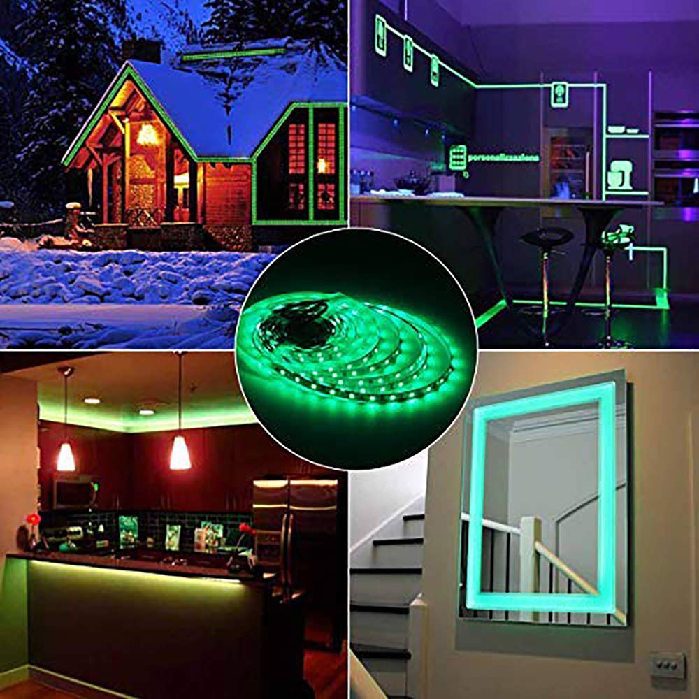 Velain 12V LED Strip Light Green,16.4ft Waterproof Flexible Rope Light, 300LEDs SMD5050 Tape Ribbon Light for Home,Party,Bedroom,12V Power Supply Not