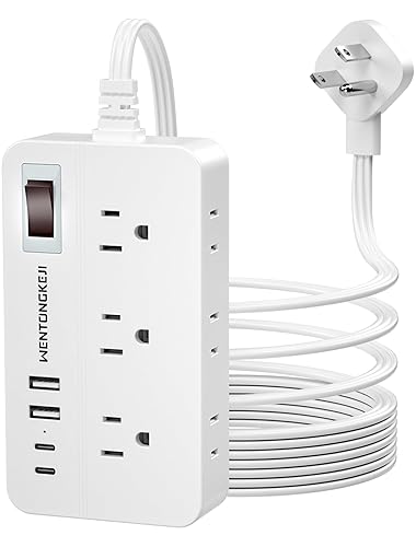 Surge Protector Power Strip - 5Ft Braided Extension Cord Flat Plug with 6 Outlets and 2 USB-A 2 USB-C Ports, 1080 Joules Wall Mounted Charging Station