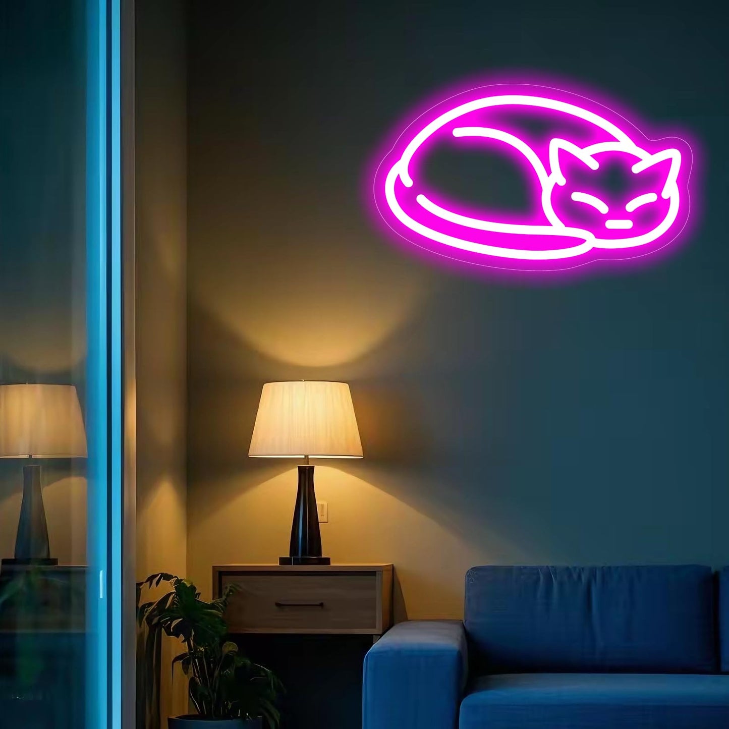 Pink Cat Neon Sign for Wall Decor - Sleeping Kitten LED Neon Light with Dimmable Switch, 11.4" x 6.7" USB Powered Night Light, Aesthetic Room Decor