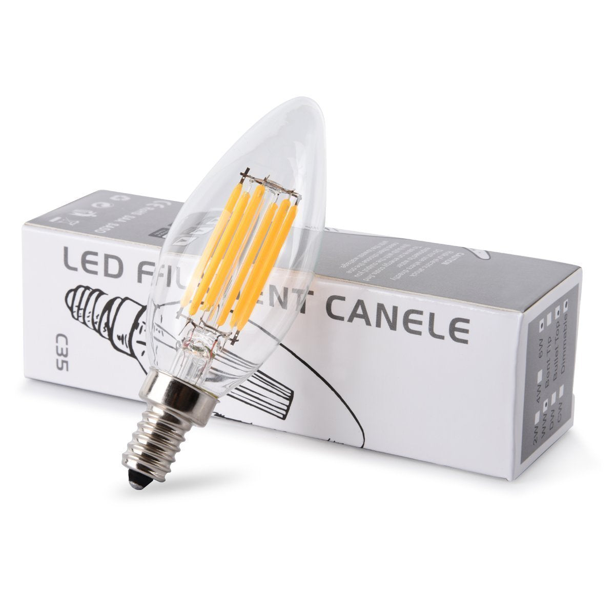 CTKcom 4-Pack 6W Candelabra LED Bulbs,E14 Dimmable COB LED Filament Candle Light Bulb,2700K Warm White 600LM,60W Incandescent Equivalent,Antique Light