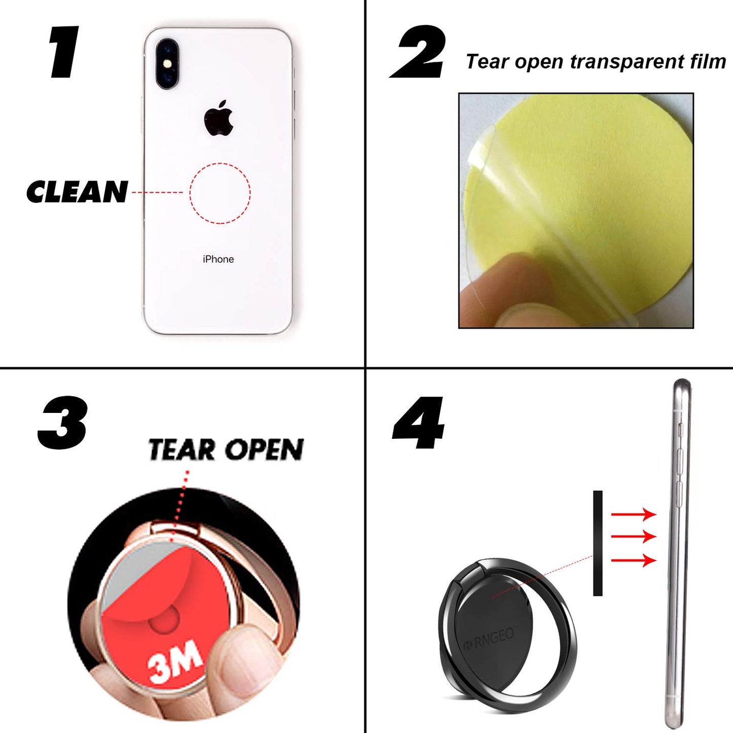 Rngeo Finger Ring Stands Set, Pack of 4 Universal Thin 360 Degree Rotation Phone Rings, Compatible with iPhone, Android & Other Smartphones (4 Packs