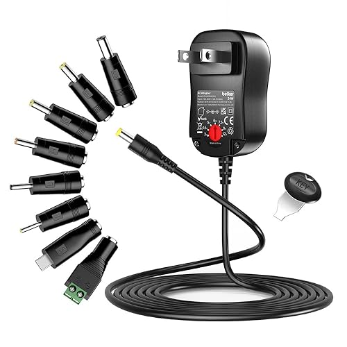 Belker 24W Universal AC/DC Adapter Multi-Voltage Regulated Switching Power Supply with 9 Selectable Adapter Plugs for 3V 4.5V 5V 6V 7.5V 9V 12V…