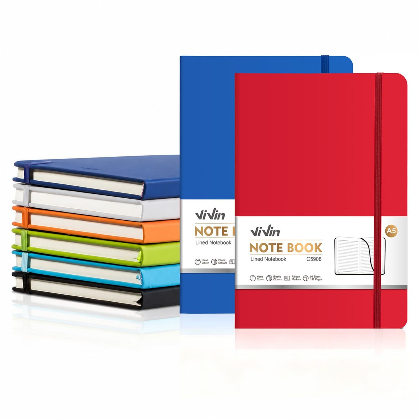 ViVin Lined Journal Notebooks for Professional Office Work,192 Pages,Medium 5.5 x 8.3 inch,College Ruled,A5 Hardcover Journaling Notebooks