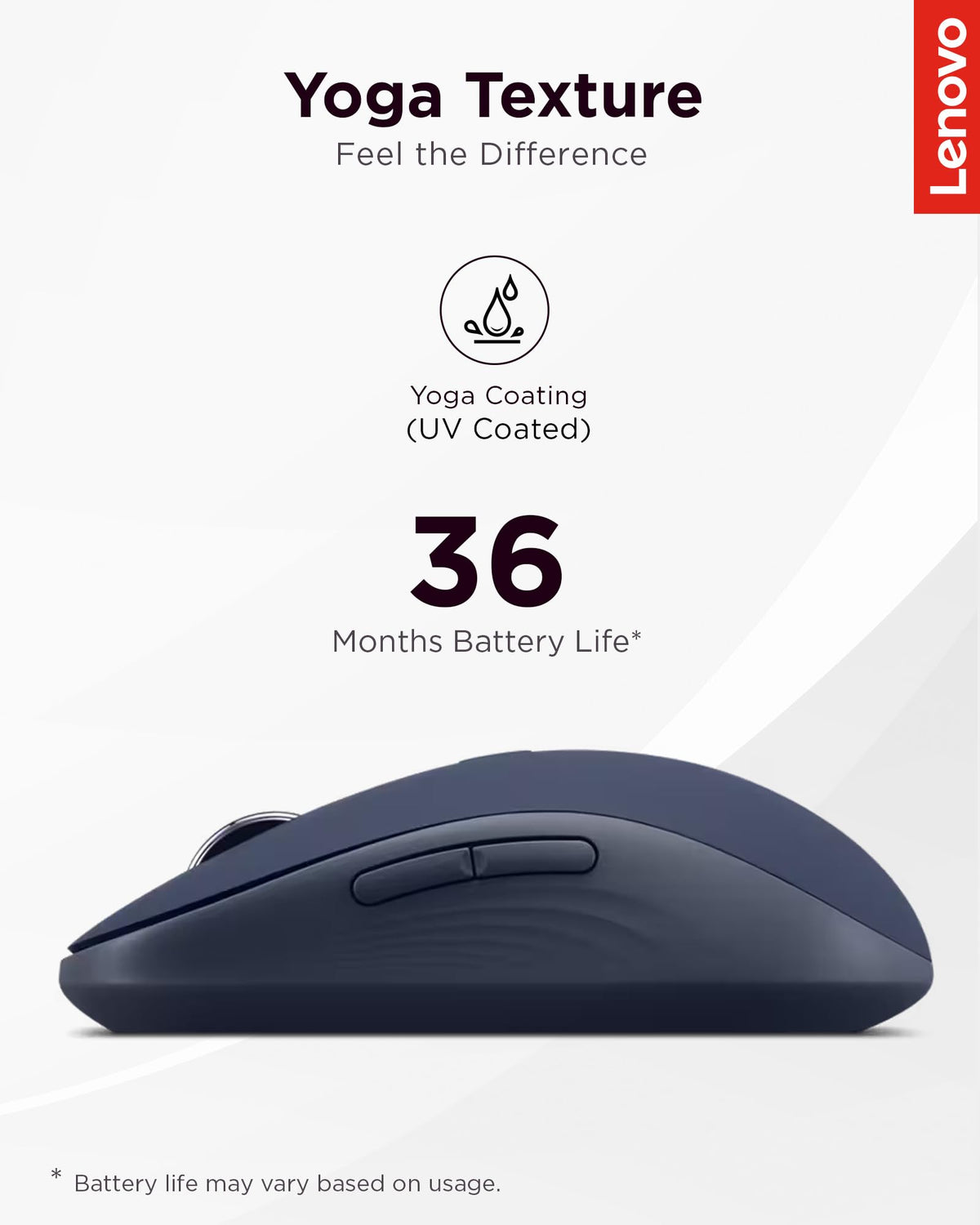 Lenovo Yoga Bluetooth Silent Mouse, 3 Level DPI Adjustment, 36 Month Battery Life, Bluetooth 5.3, 3 Device Paring, Whisper Quiet, Programmable