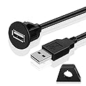 TNP USB Flush Mount Cable w/Buckle- Dashboard Panel Dash Mount 1 Port USB Socket Plug Jack Connector Extension Wire Cord Water Resistant Male
