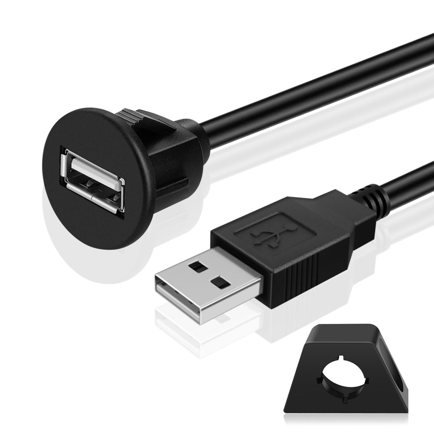 TNP USB Flush Mount Cable w/Buckle- Dashboard Panel Dash Mount 1 Port USB Socket Plug Jack Connector Extension Wire Cord Water Resistant Male