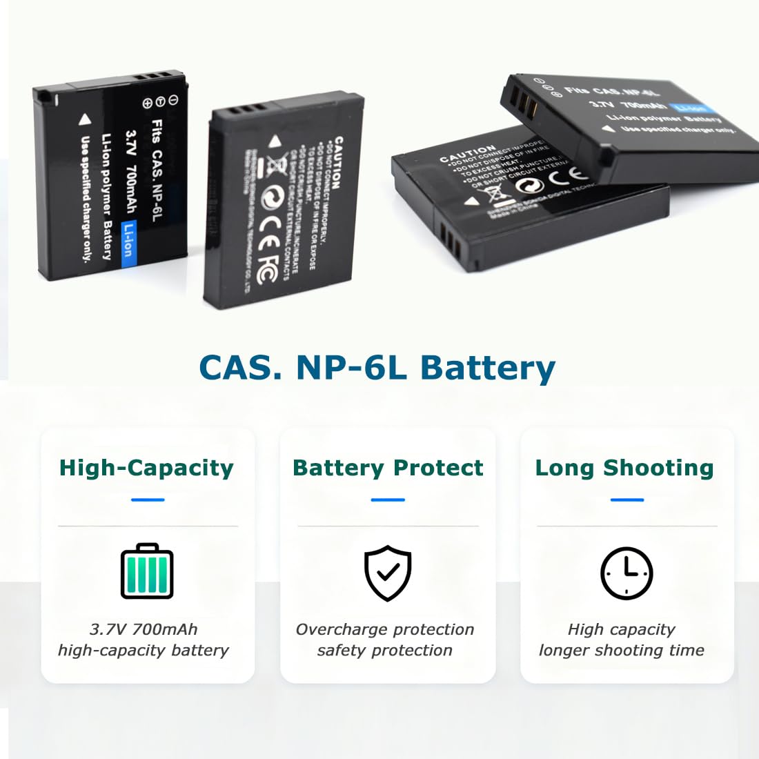 KOQINVIZ NP-6L Battery Charger + 2 pcs Rechargeable 3.7V 700mAh Batteries - Digital Camera Battery for CAS. NP-6L with Travel Charger and USB Charging