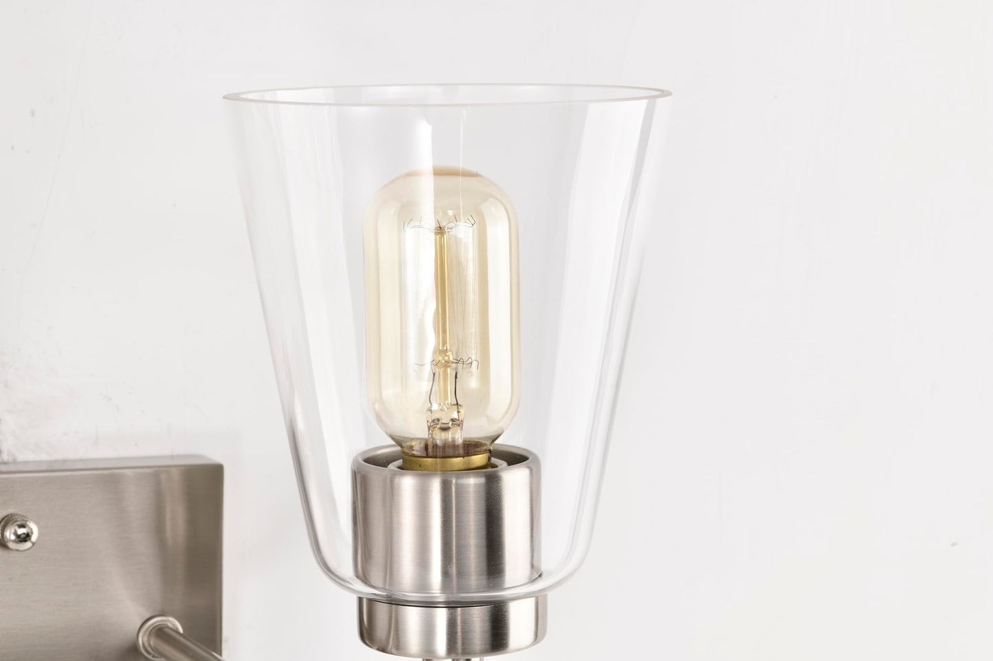 Edvivi 2-Light Bathroom Light Fixtures, Brushed Nickel Vanity Light Over Mirror, Indoor Wall Sconce with Clear Cone Glass Shade, Wall Lamp