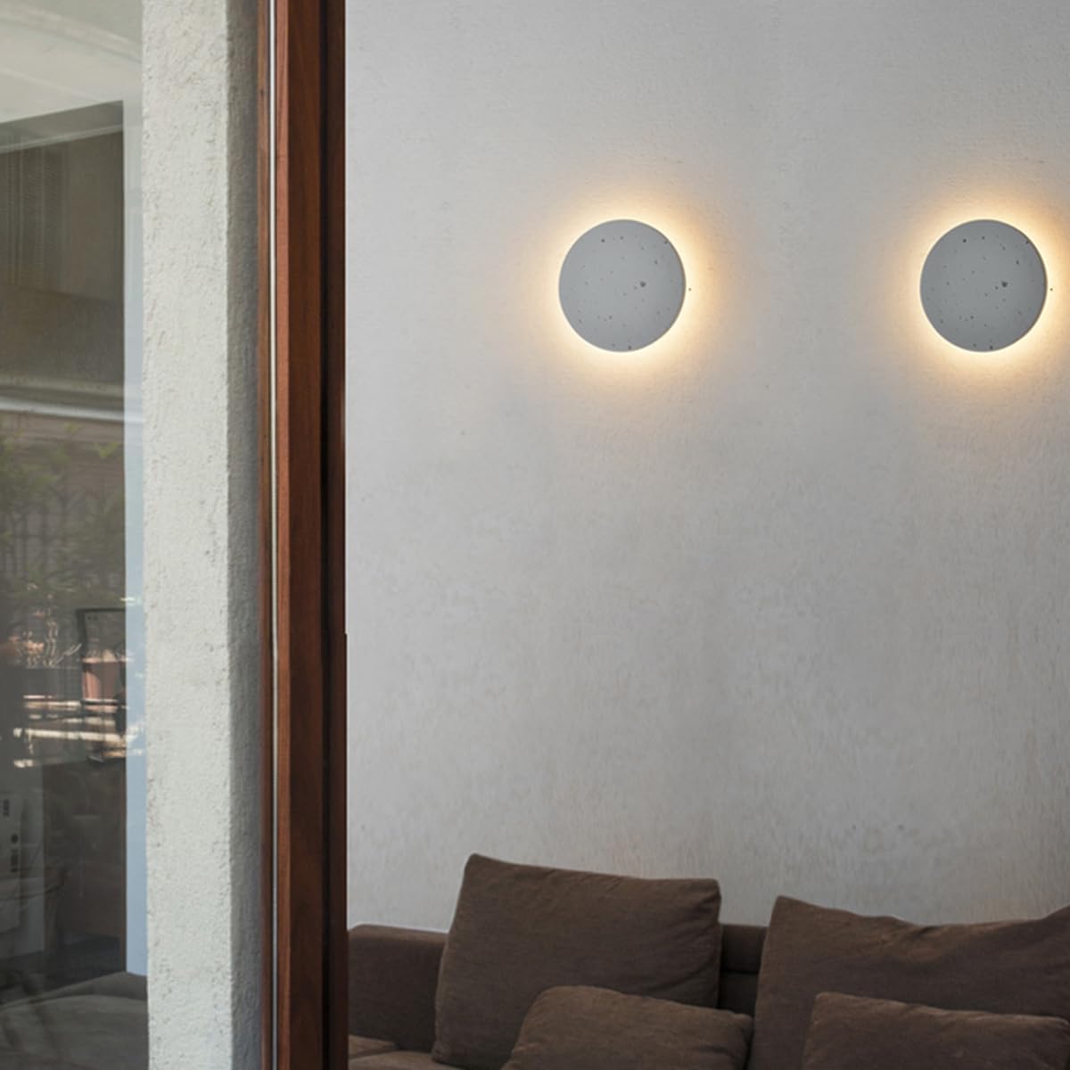 DUHU Led Wall Sconce Round,Grey Cement Wall Lamp Hardwired,Minimalist Wall Mount Light with Sleek Finish Design,Modern Indoor Sconces Lighting