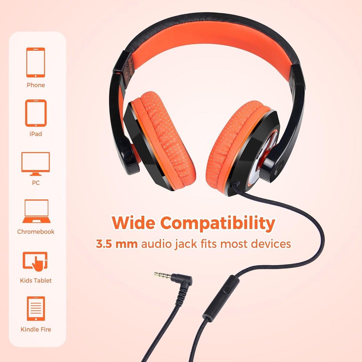 rockpapa Comfort+ Kids Headphones with Microphone, Boys Girls Student Over-Ear Headphones Wired for School Classroom Laptop PC Computer Tablet Black…