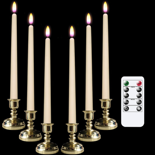 DRomance LED Flameless Flickering Window Candles with 10-Key Remote and Timer, Battery Operated Ivory 11" Realistic 3D Wick Purple Flame Christmas