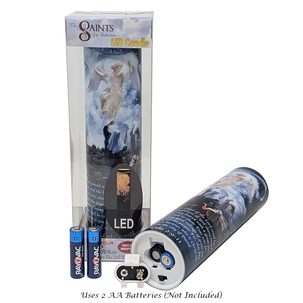 THE SAINTS COLLECTION Angel and Shepherds LED Flameless Devotional Prayer Candle