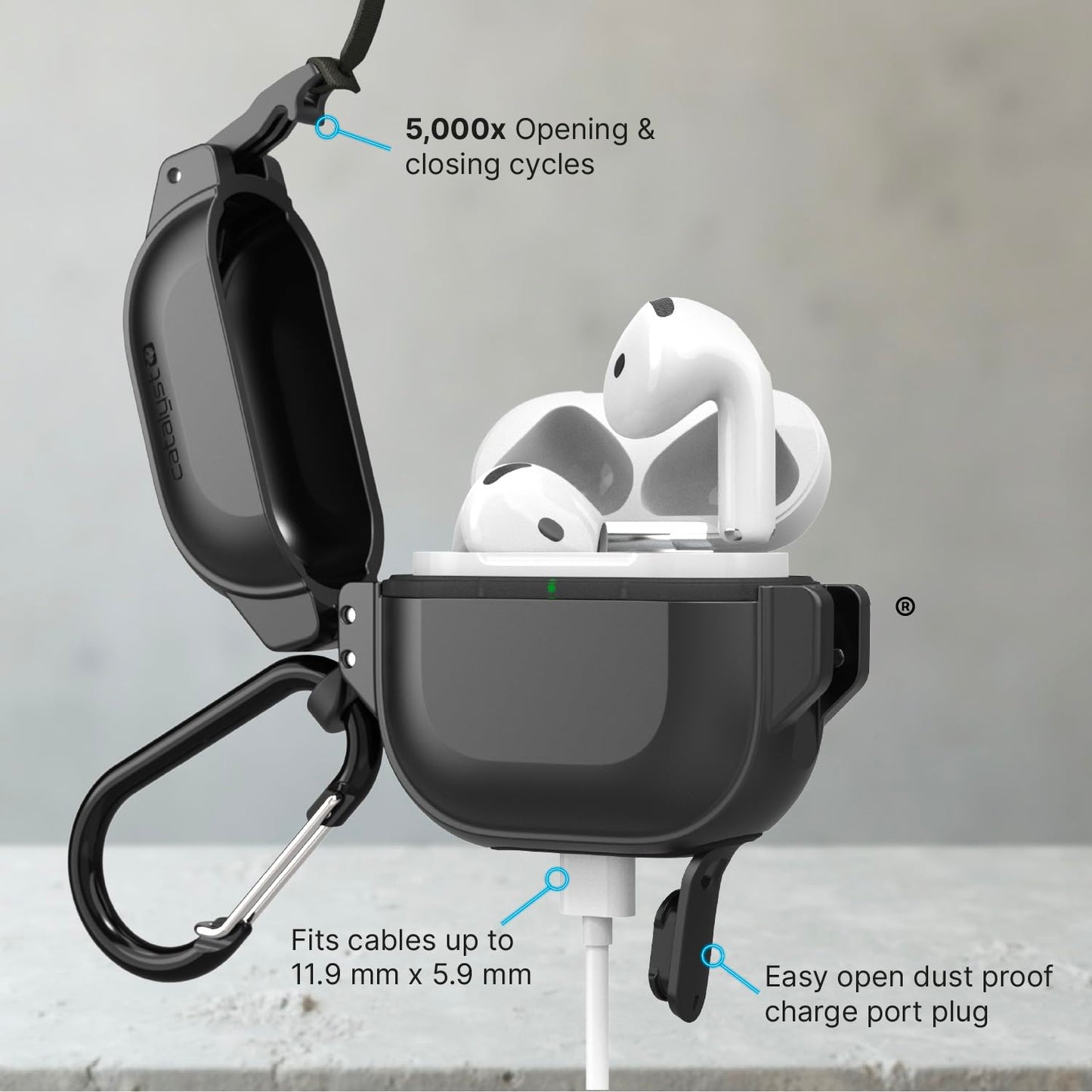 Catalyst Total Protection Case for Apple AirPods 4 - Waterproof (330ft) & 10ft Drop Proof AirPods 4 Case with Lock, Rugged Heavy Duty Cover