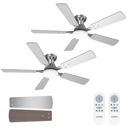 addlon 2 Pack 48 Inch Low Profile Ceiling Fans with Lights, Remote, Nickel
