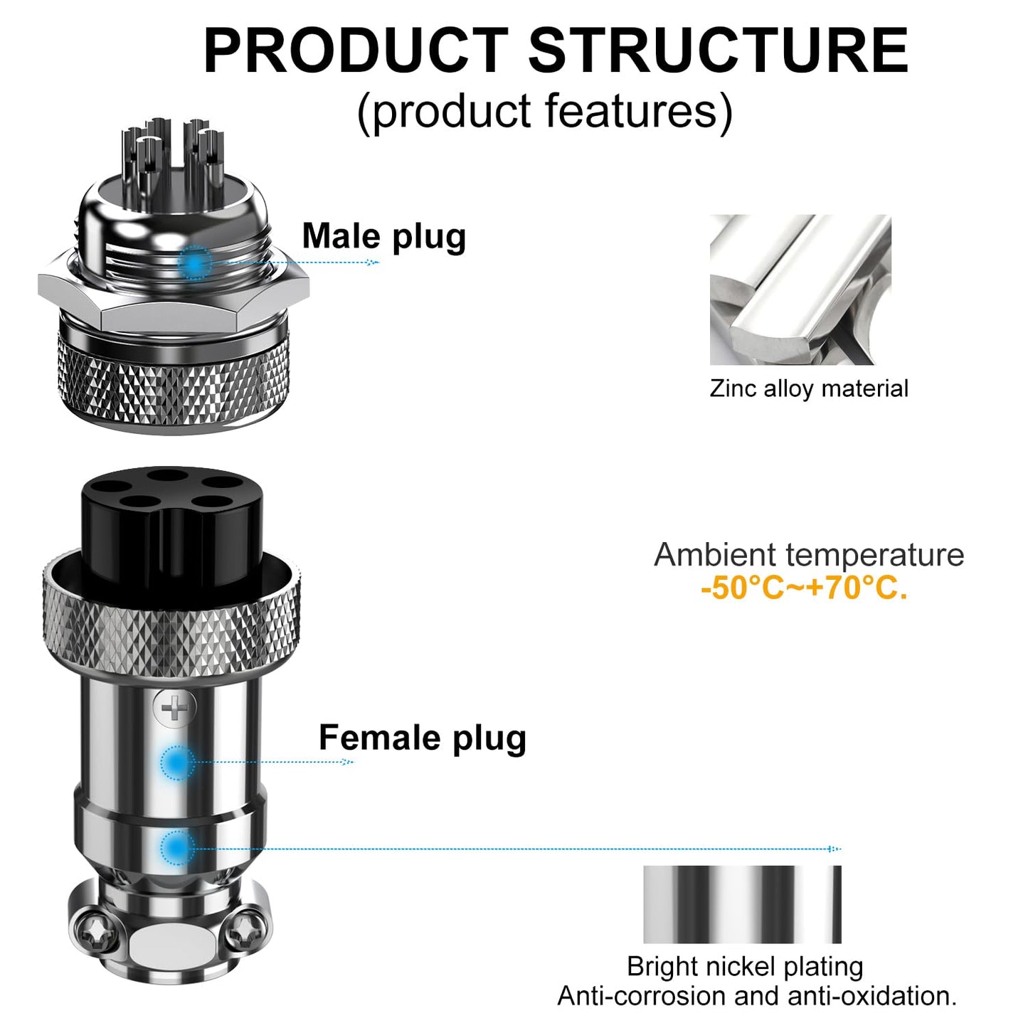 DIYhz 10 Pcs GX16 5 Pins Panel Metal Mount Circular Metal Aviation Connector Adapter Male Female Plug Socket