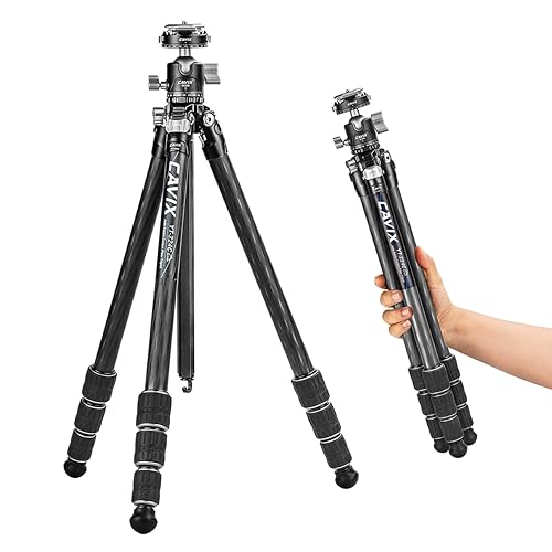 CAVIX 57"/145cm Carbon Fiber Tripod, Lightweight Tripod for Camera, 360° Panorama Tripod Ball Head, 1/4" Arca QR Plate, Travel Tripod Monopod for DSLR