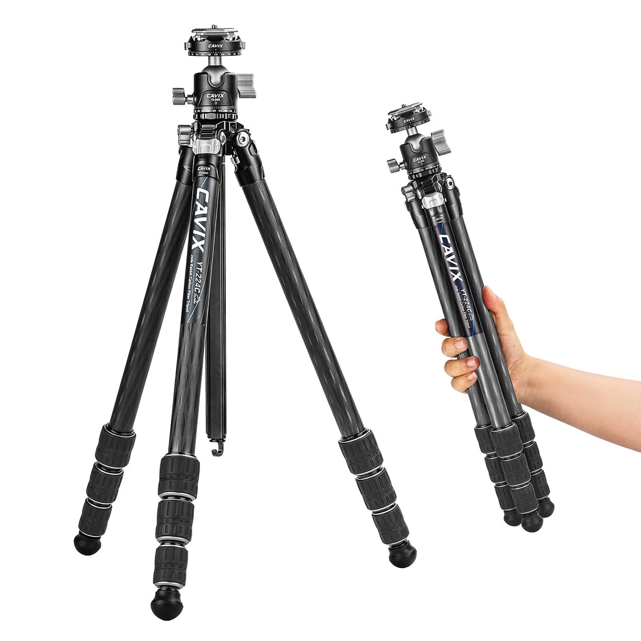 CAVIX 57"/145cm Carbon Fiber Tripod, Lightweight Tripod for Camera, 360° Panorama Tripod Ball Head, 1/4" Arca QR Plate, Travel Tripod Monopod for DSLR