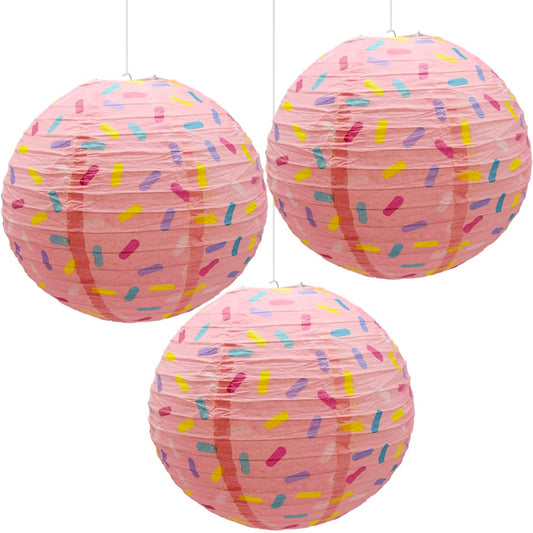 Hocansen 3 PCS Paper Lanterns Donut Decorations 25cm/8in Hanging Papers Lantern Party Decorations DIY Hanging Lamp Foldable Round Paper Ice Cream