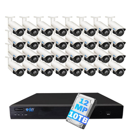GW Security 32 Channel UltraHD 6K 12MP @ 30FPS Realtime PoE Security Camera System with 32 x 12MP IP Full-Time Color Night Vision Outdoor/Indoor Smart
