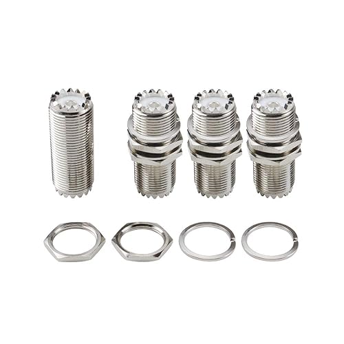 eifagur, 4pcs PL-259 Bulkhead Connector UHF Female to UHF Female Adapter SO-239 Nut Bulkhead Panel Mount CB Radio Adapter Connector