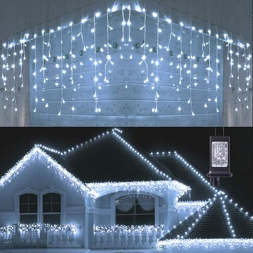 Toodour Christmas Icicle Lights Outdoor, 360 LED 29.5ft 8 Modes Fairy Icicle String Light with 60 Drops, Led Christmas Lights Twinkle for Holiday