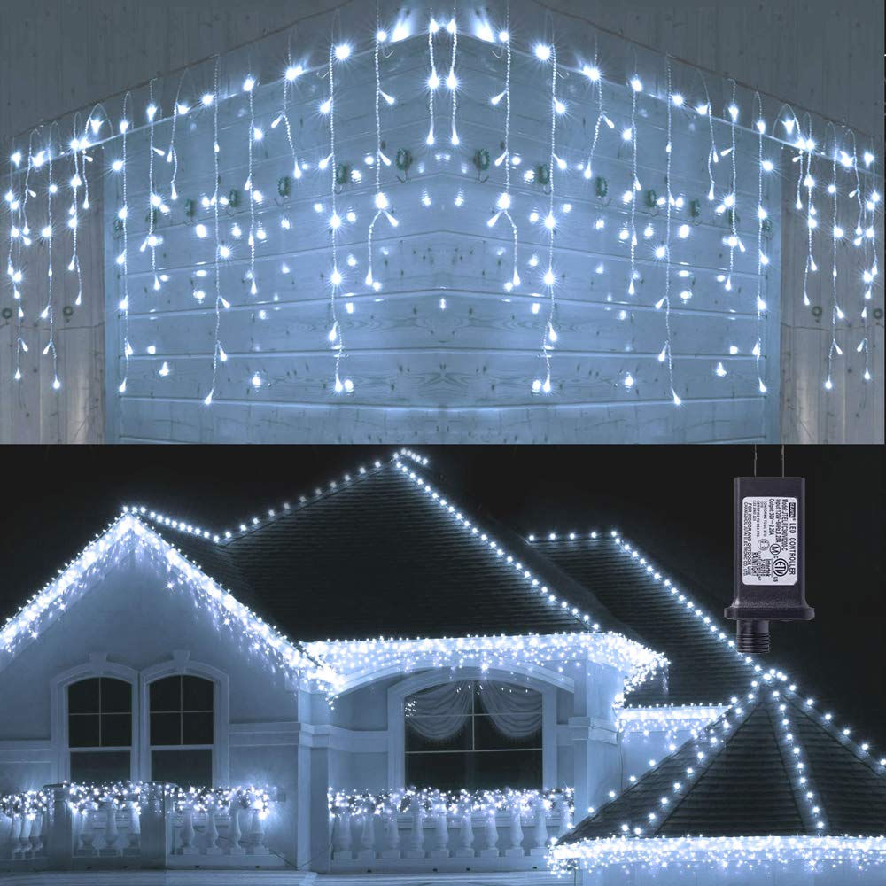 Toodour Christmas Icicle Lights Outdoor, 360 LED 29.5ft 8 Modes Fairy Icicle String Light with 60 Drops, Led Christmas Lights Twinkle for Holiday