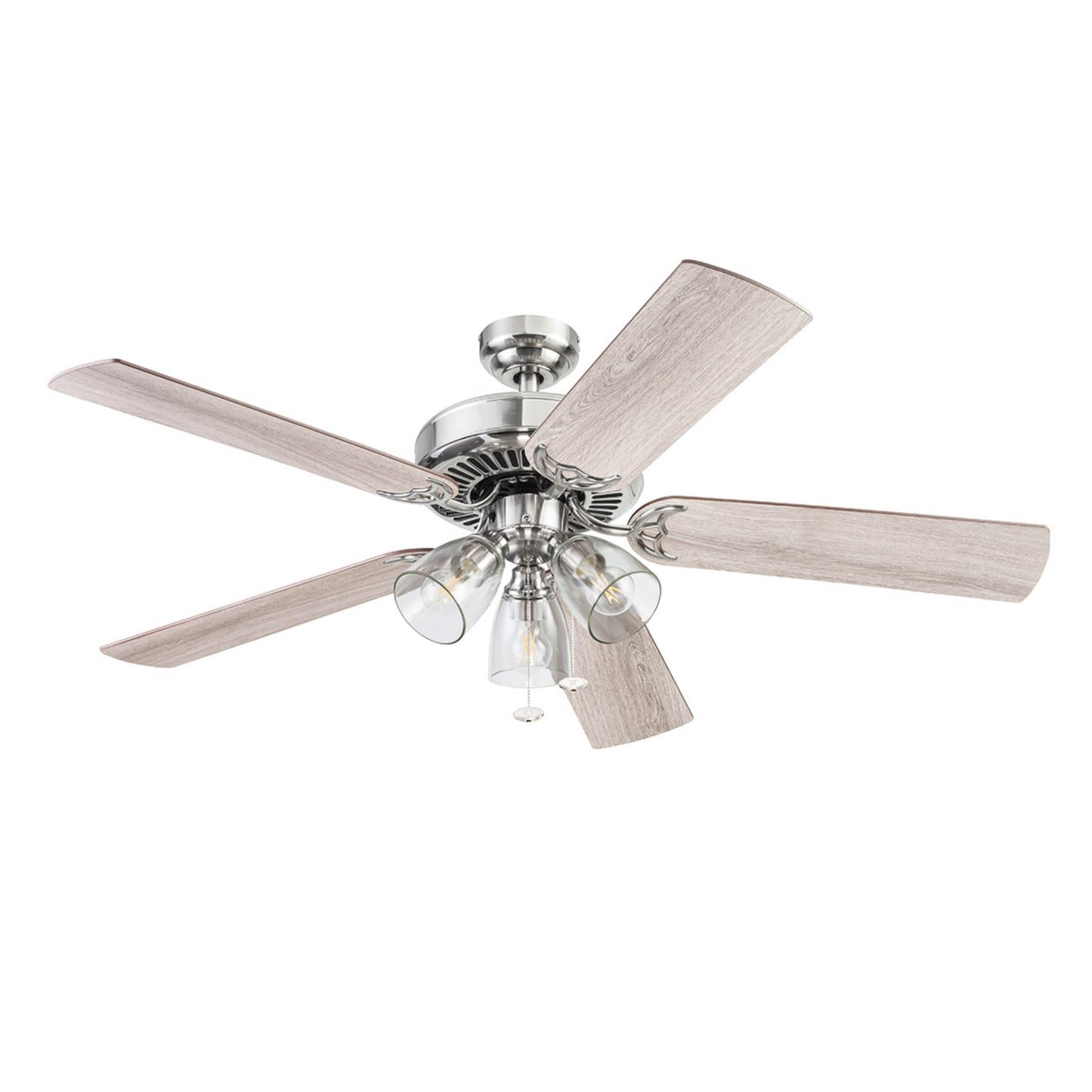 Prominence Home Saybrook Modern Farmhouse 52 Inch Ceiling Fan with Light, LED Ceiling Fan, Tri-Mount Indoor Fan with 5 Blades, Gray Oak and Brown