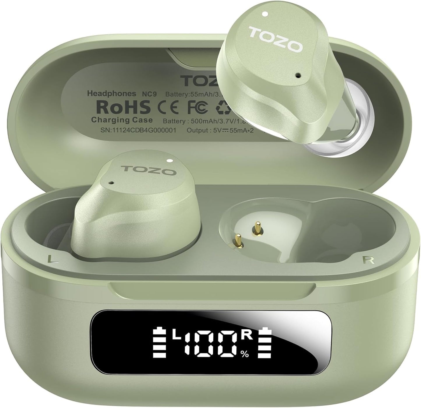 TOZO NC9 Hybrid Active Noise Cancelling Wireless Earbuds, 60H, LED Display